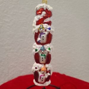VTG Christopher Radko 2000 Millennium Magic Glass Snowmen Christmas Ornament